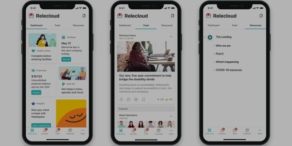 Three Viva Connections screenshots in mobiles mockup
